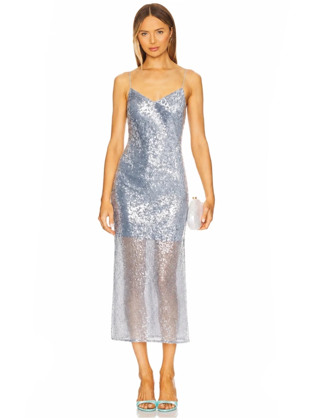 Silver Sequin Spaghetti-Strap Slip Dress